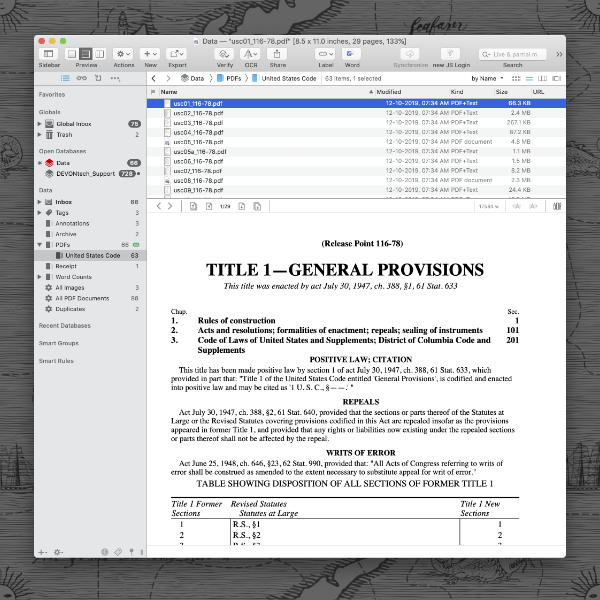 DEVONthink 3 simulating Three Pane View.