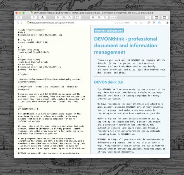 Markdown styled in DEVONthink.