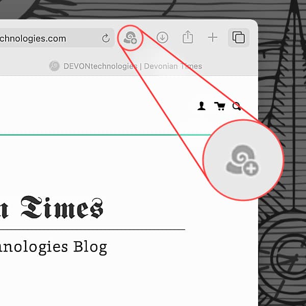 Browser-Symbolleiste mit Clipping-Symbol.