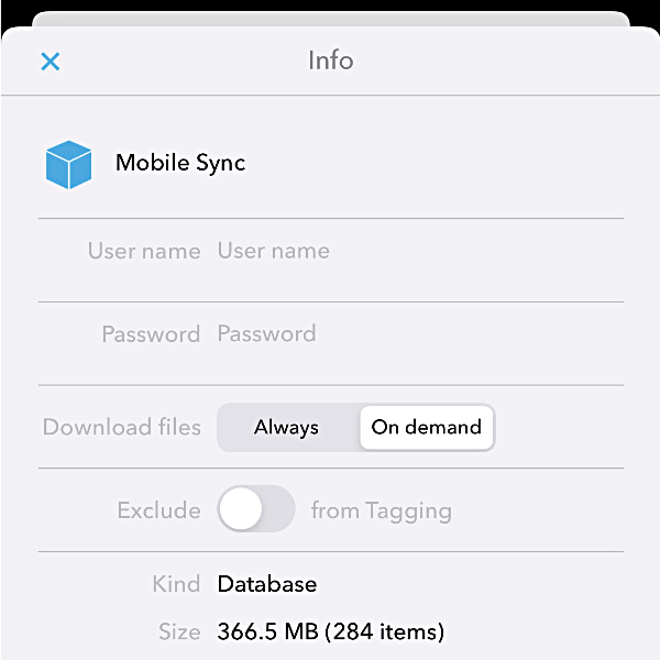 Screenshot showing the Information menu of a database in DEVONthink To Go