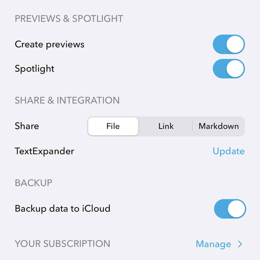 Screenshot of the settings for sharing documents.