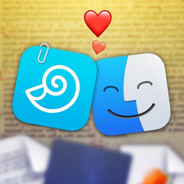 Cuddling icons of DEVONthink and Finder.