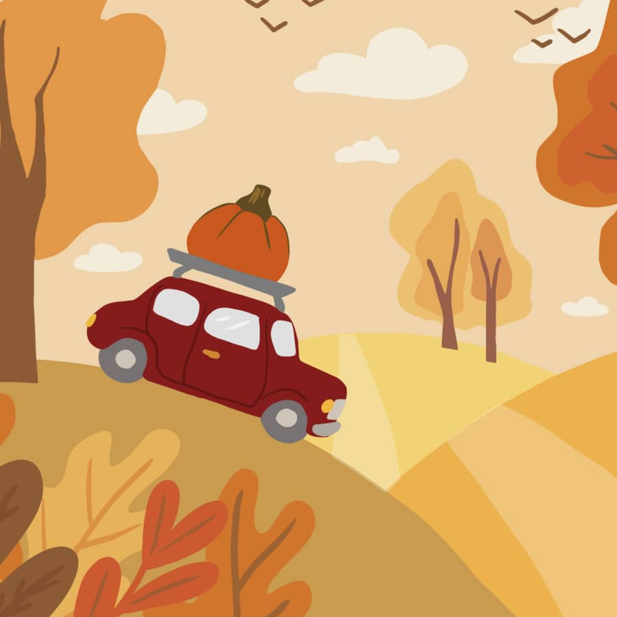 Illustration einer herbstlichen Landschaft.