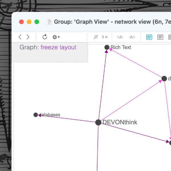 Bildschirmfoto, auf dem die graphische Ansicht in einem DEVONthink-Fenster zu sehen ist.