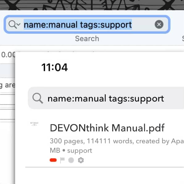 Picture showing the search fields in DEVONthink and DEVONthink To Go.