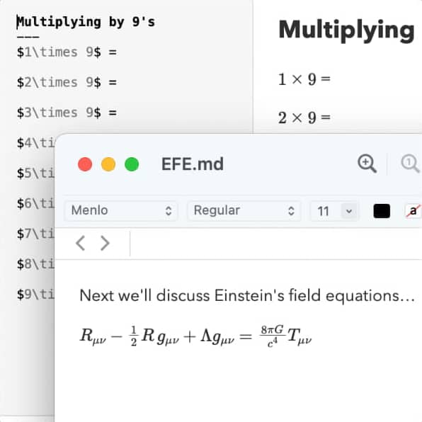 Bild, auf dem einige mathematische Formeln in einem Markdown-Dokument zu sehen sind.