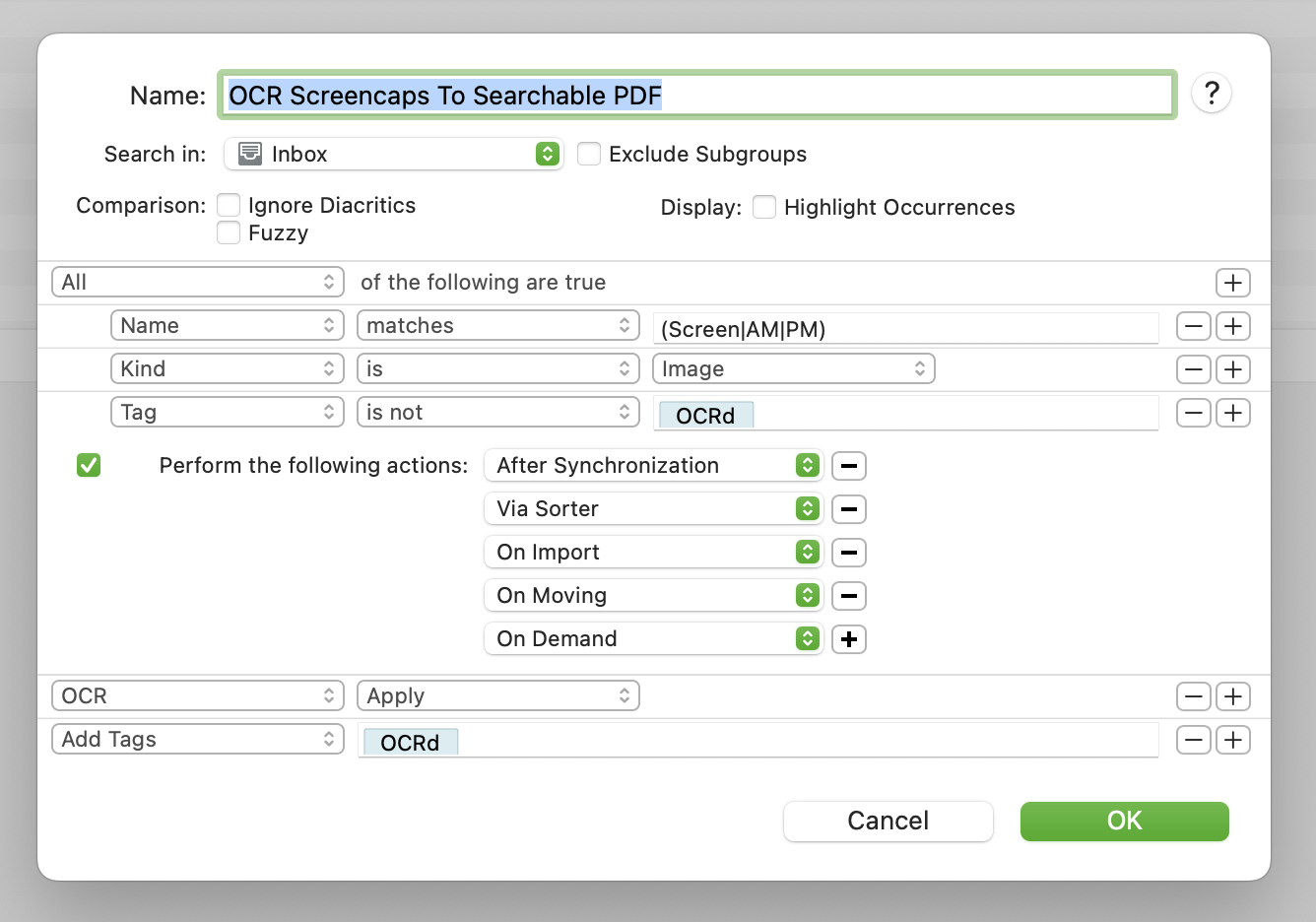 Smart rule to OCR screen captures.